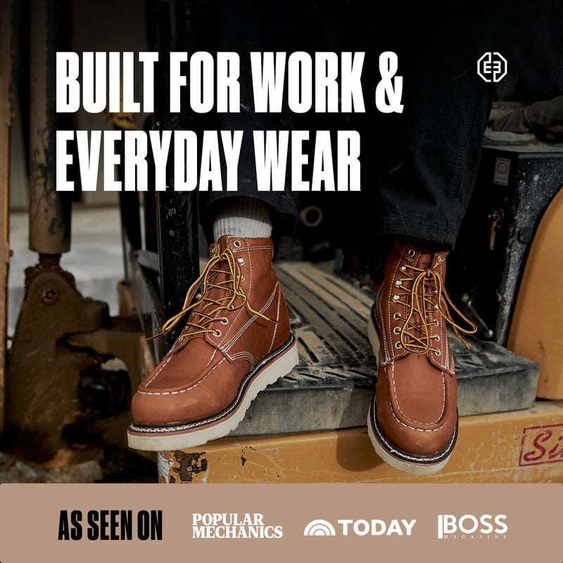 EVER BOOTS EverBoots Mens Work Boots for Men, Leather Lightweight Comfort Boot, Anti Slip & Shock Absorption, Soft Oil Grain, Goodyear Welt, Industrial Construction, Roofing, Electrician(9, Brown) - Image 5